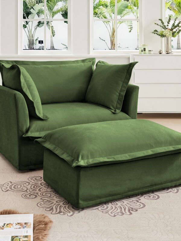 Walker Edison | Cloud Deep Seat Slipcovered Armchair with Ottoman