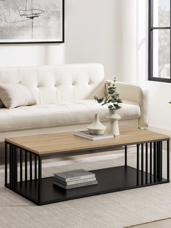 Vulcan Modern Minimalist Slatted-Metal Rectangle Coffee Table