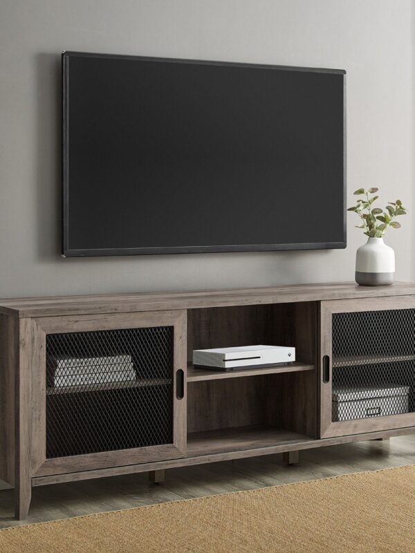 Arthur Industrial TV Stand with Sliding Mesh Door
