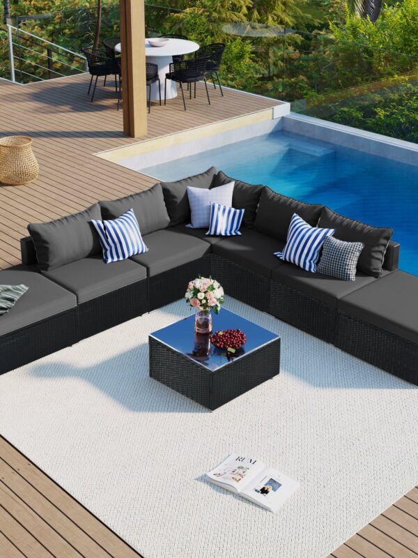 Walker Edison | 8-Pieces Outdoor Patio Wicker Furniture Sets