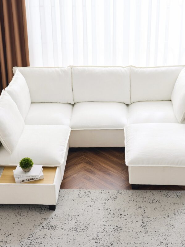 Walker Edison | Cloud Modular U-shaped Sectional Sofa with Ottoman and Coffee Table
