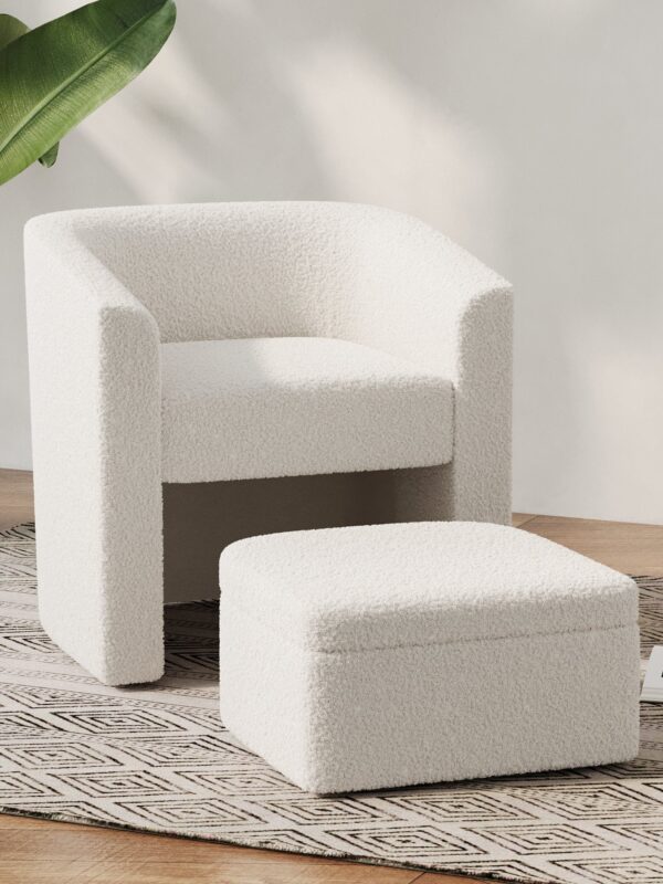 Walker Edison | Velvet Modern Accent chair and Footstool with Storage Set