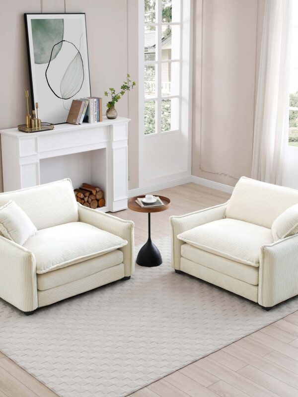 Walker Edison | Beige Corduroy Deep Seated Accent Chair Set
