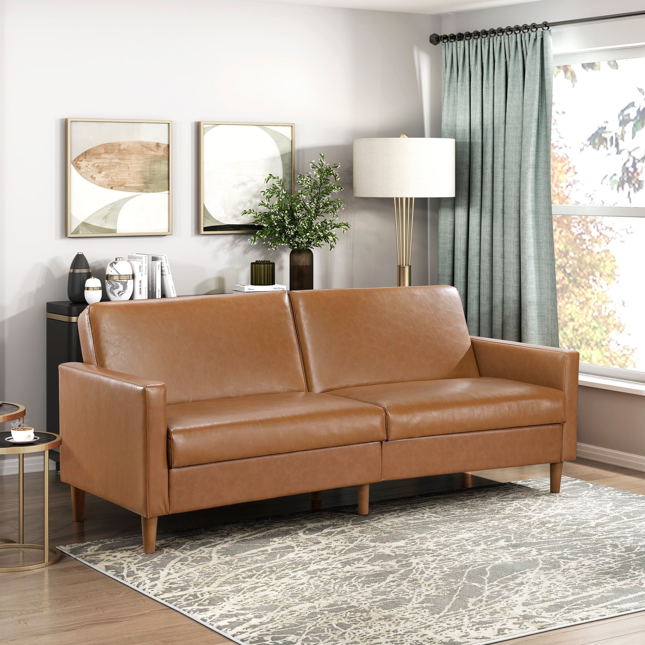 Walker Edison | Faux Leather Convertible Sleeper Sofa