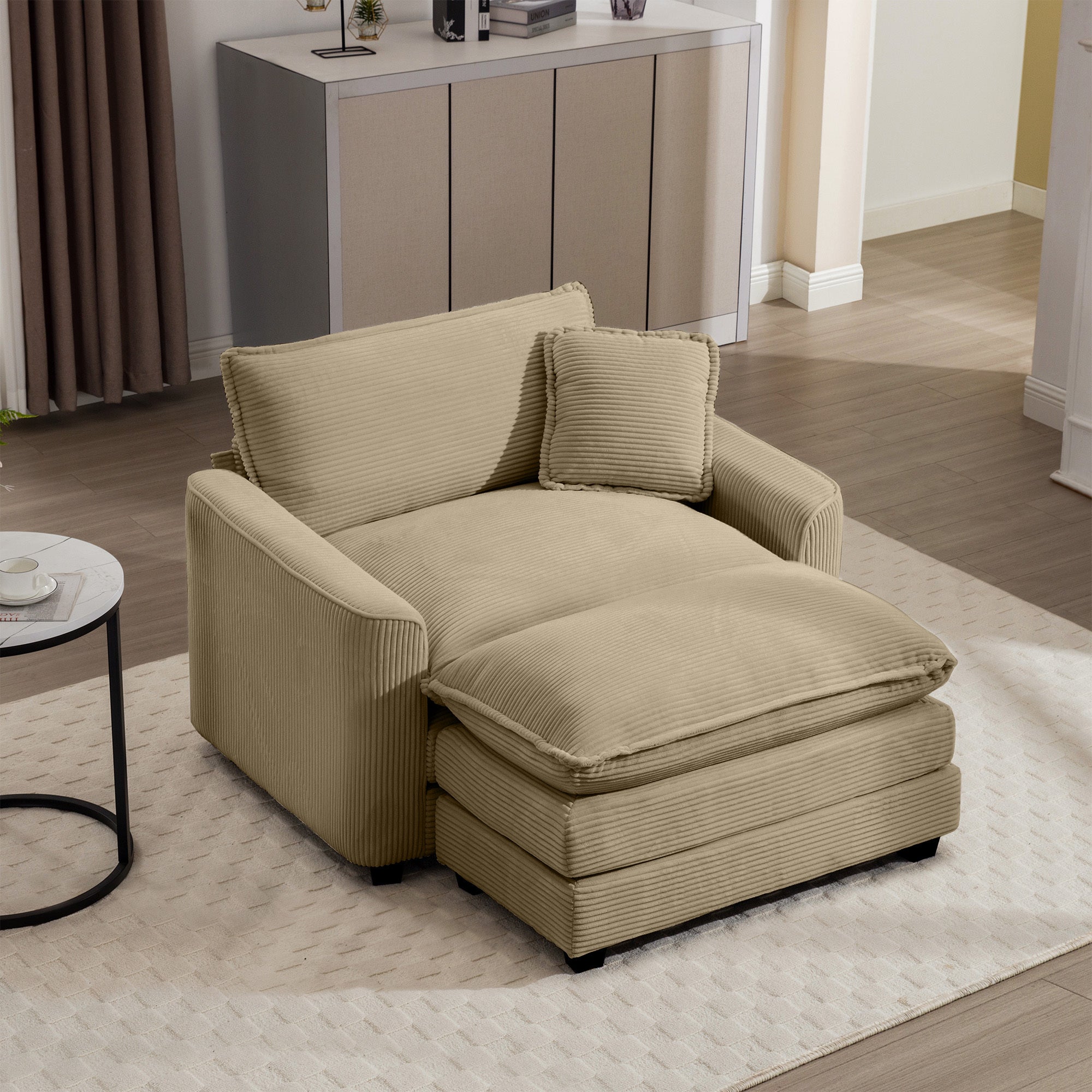 Walker Edison | Corduroy Deep Seat Sofa Chair with Ottoman