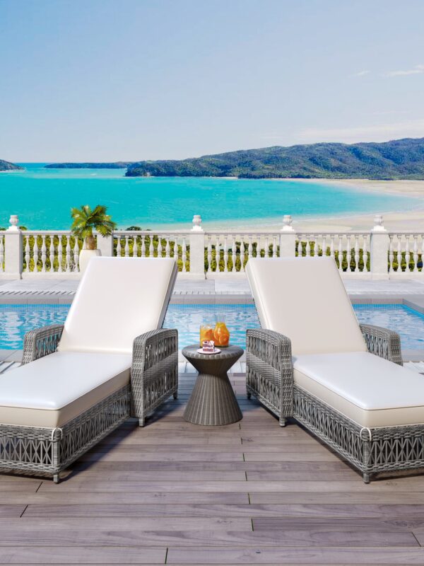 Walker Edison | Outdoor Wicker 2 Piece Lounge Reclining Chairs with Cushions