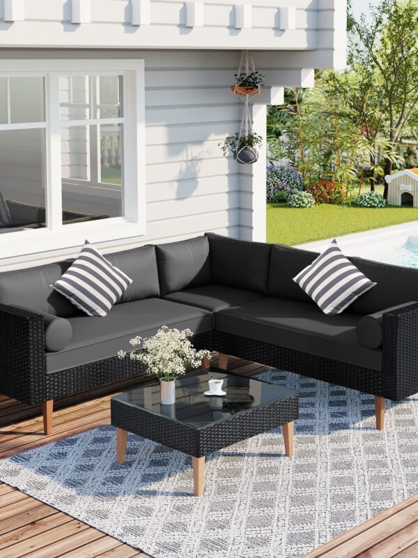Walker Edison | Black 4-pieces Outdoor Wicker Sofa Set