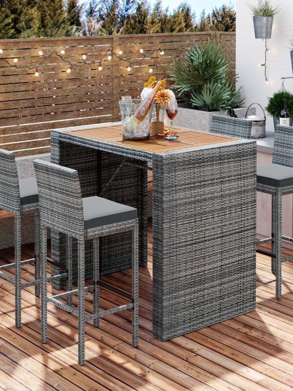Walker Edison | 5-pieces Outdoor Patio Wicker Bar Set