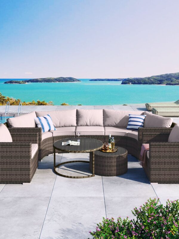 Walker Edison | Half Moon 9-Piece Wicker Outdoor Patio Sofa Set