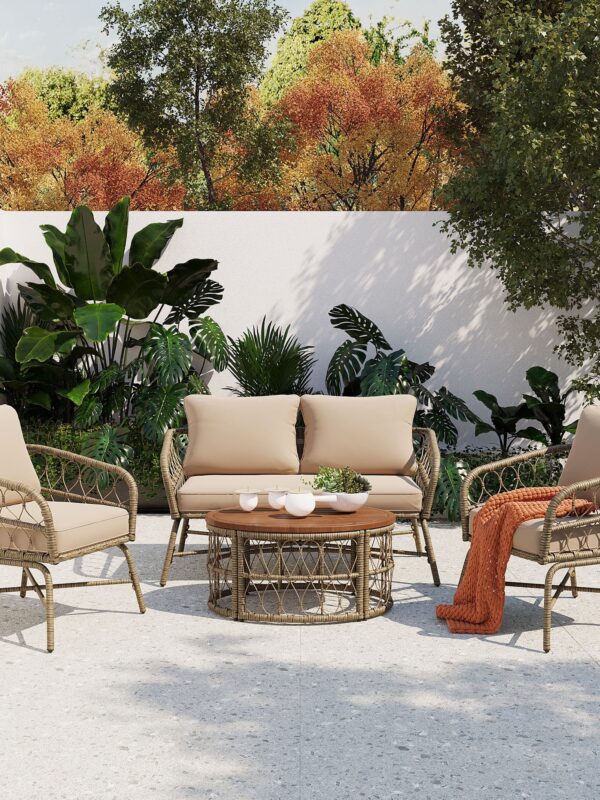 Walker Edison | Boho 4-Piece Outdoor Patio Sofa Set