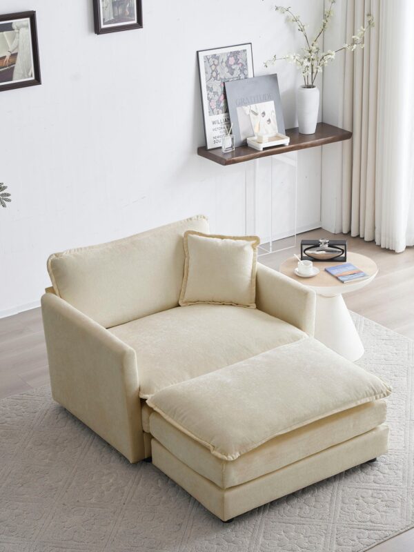 Walker Edison | Beige Chenille Cloud Accent Chair with Ottoman Set