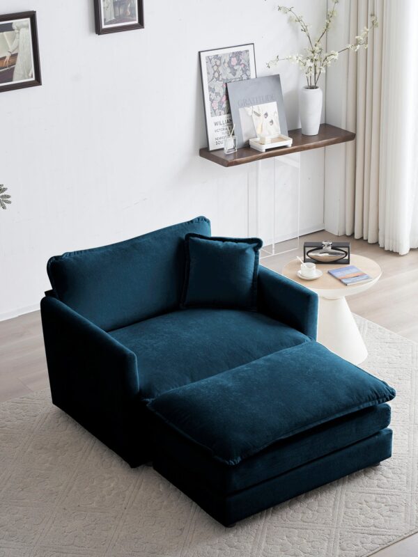 Walker Edison | Teal Chenille Cloud Accent Chair with Ottoman
