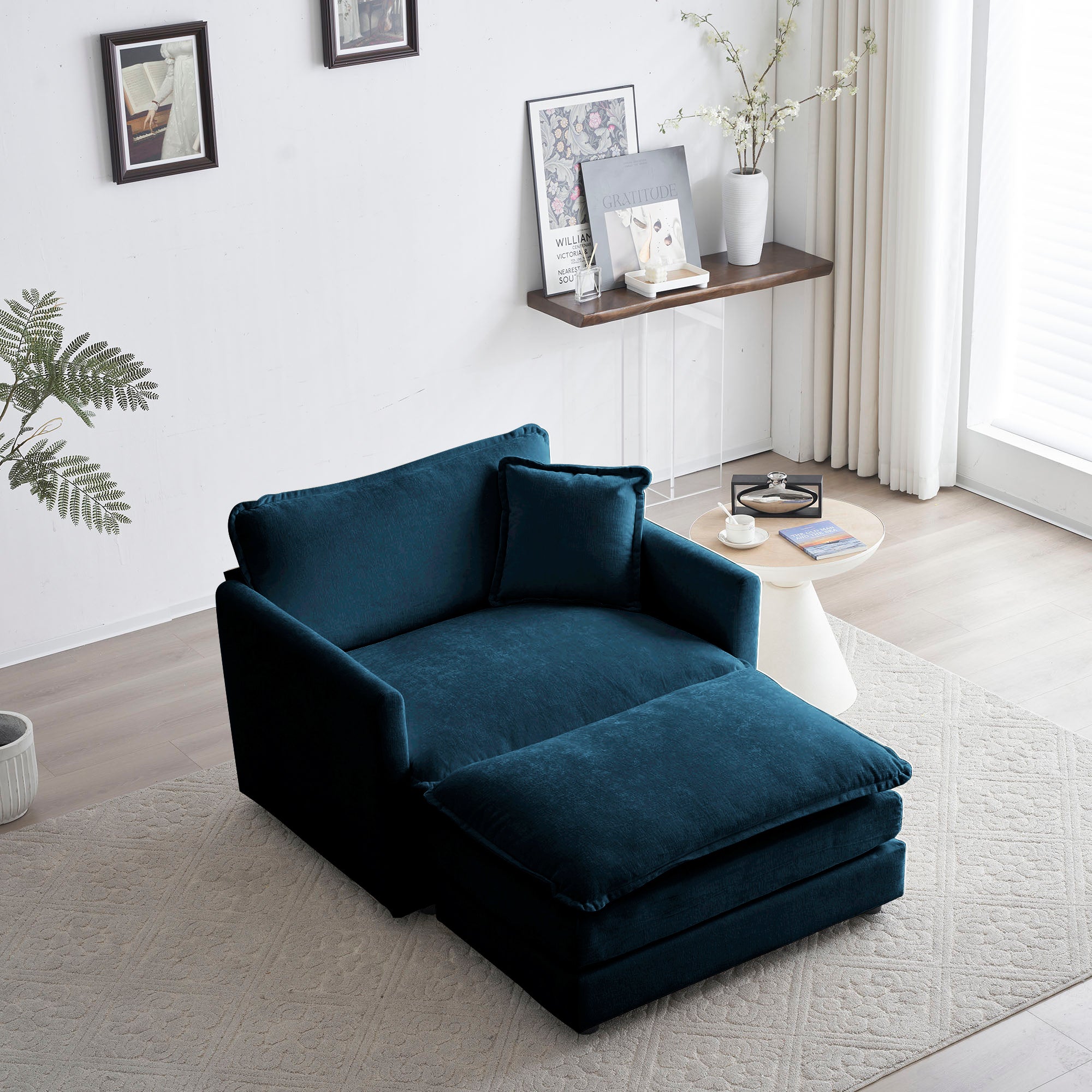 Walker Edison | Teal Chenille Cloud Accent Chair with Ottoman