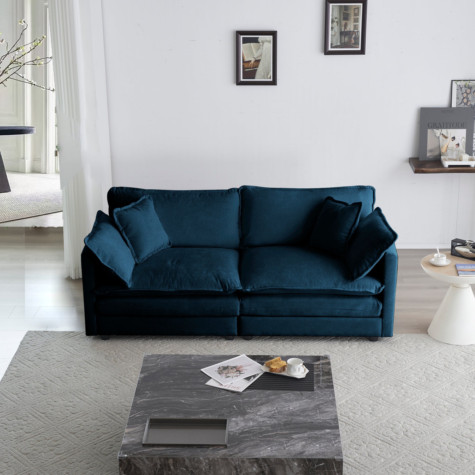 Walker Edison | Modern Chenille Cloud Loveseat Sofa Blue