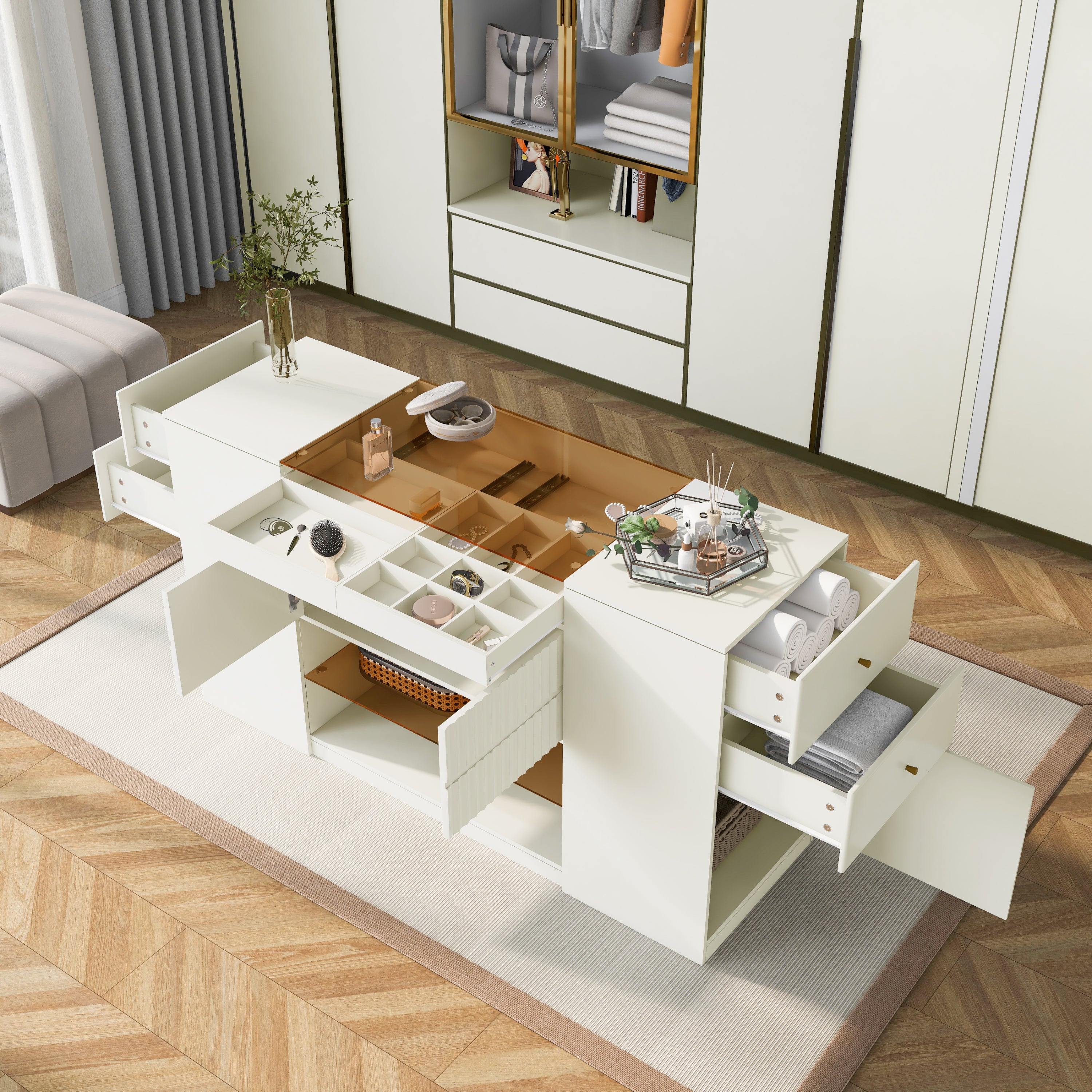 Walker Edison | Modern Multi-Functional Island Vanity Dresser and Storage Cabinet