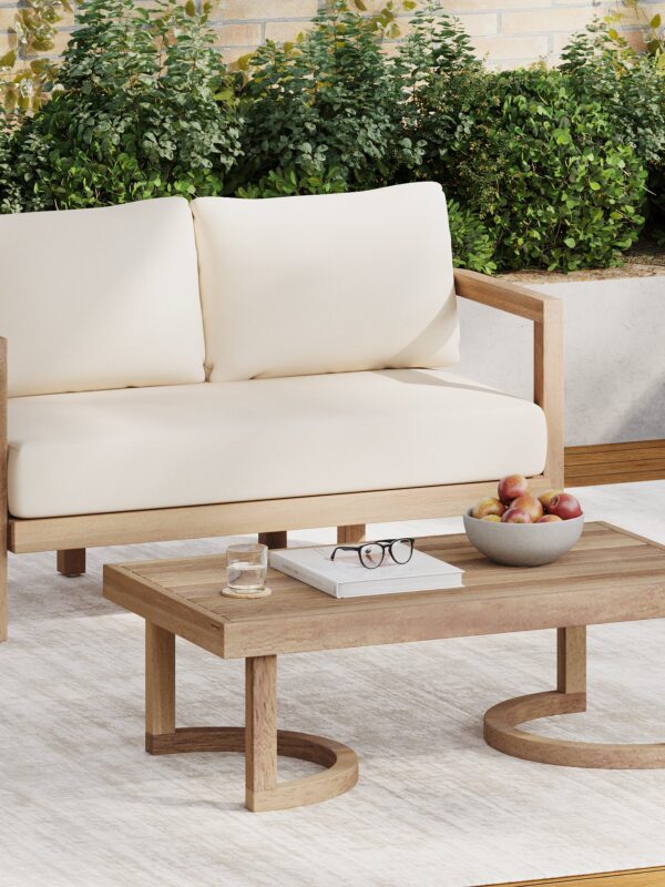 Walker Edison | Modern Outdoor Acacia Wood Patio Loveseat and Coffee Table