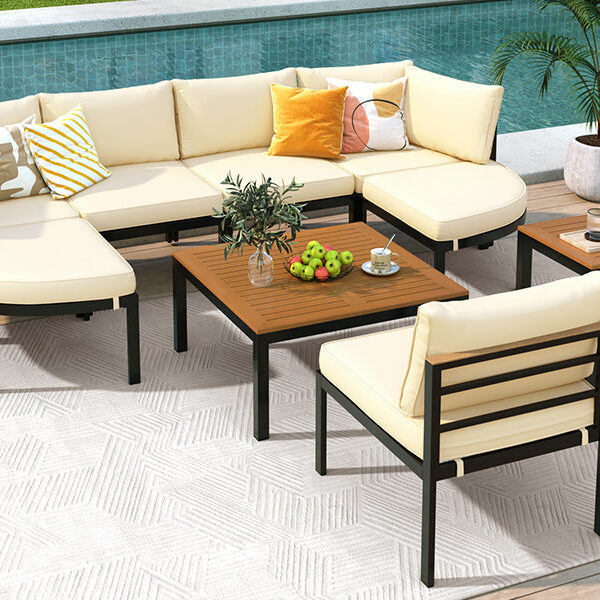 Walker Edison | Modern Outdoor Sectional Sofa Set with Tables