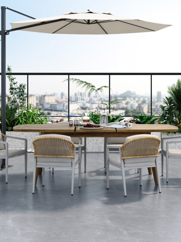 Walker Edison | Acacia Wood Expandable Outdoor Dining Set with Chair Set of 6