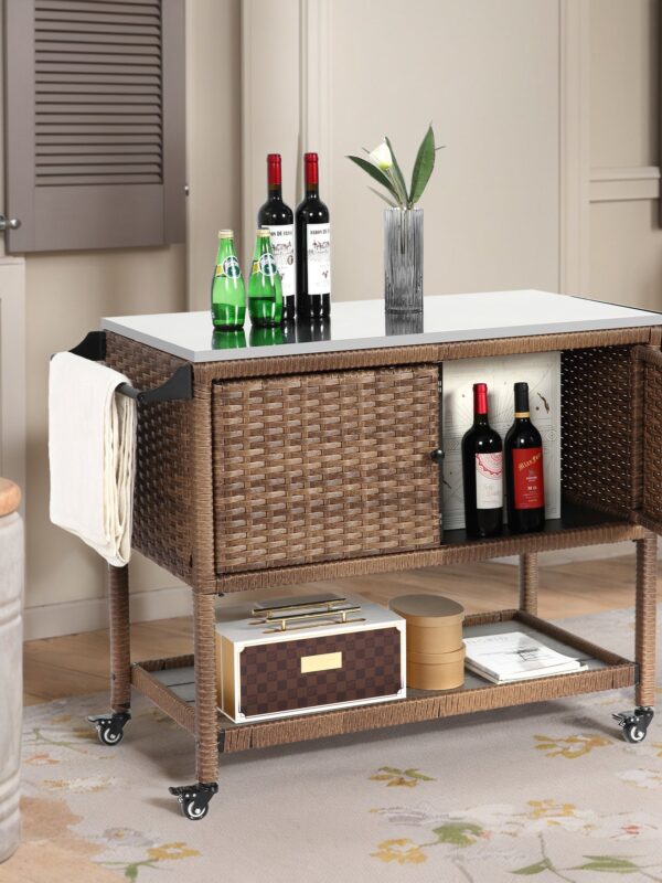 Walker Edison | Outdoor Brown Wicker Bar Cart