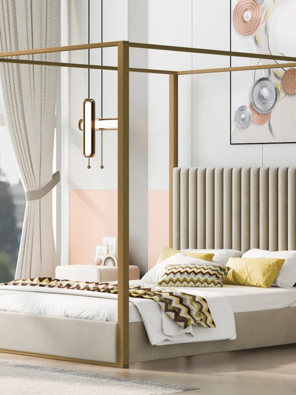 Walker Edison | Queen Size Upholstery Canopy Platform Bed