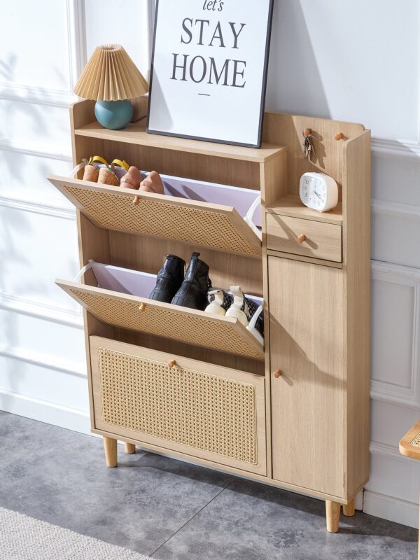 Walker Edison | Rattan Minimalist Entryway Storage Shoe Cabinet