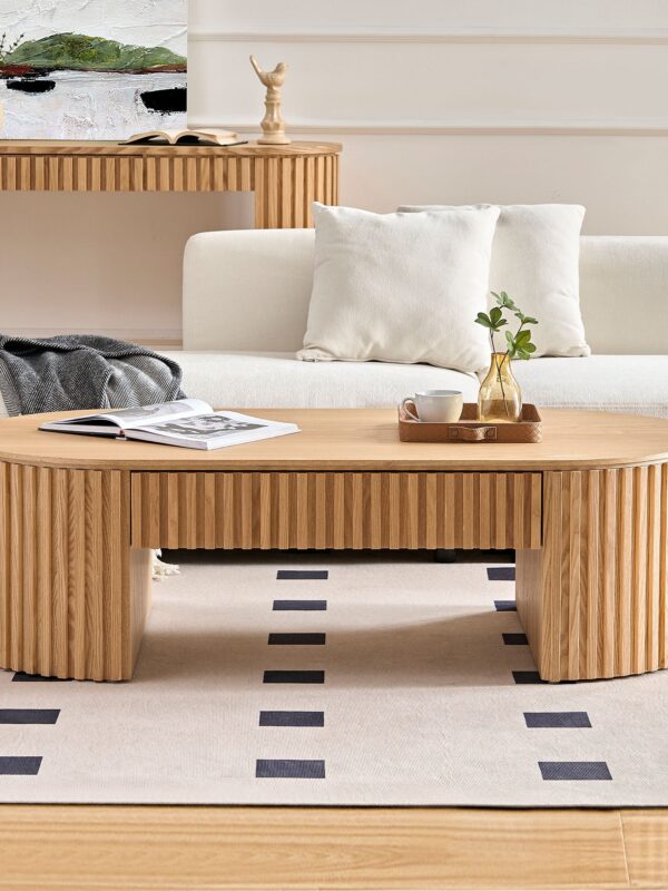 Walker Edison | Reeded Oval Wood Coffee Table With Drawer