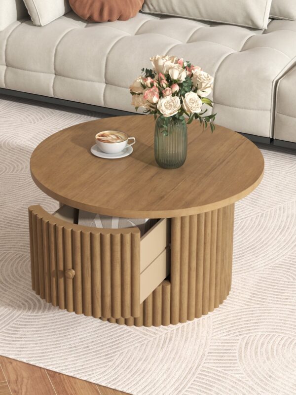 Walker Edison | Reeded Round Coffee Table with a Drawer