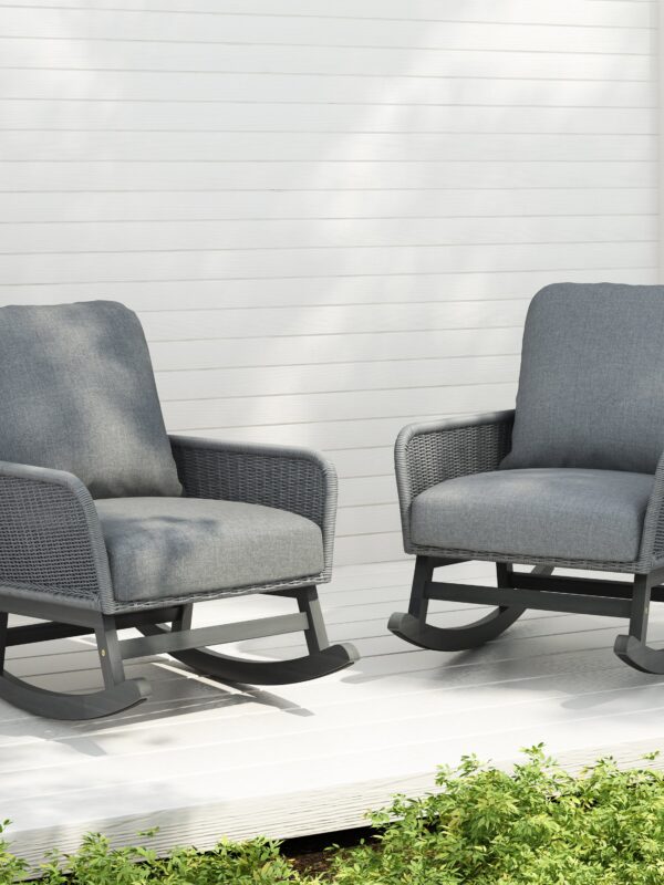 Walker Edison | Contemporary Minimalist Outdoor Rocking Chair Set of 2