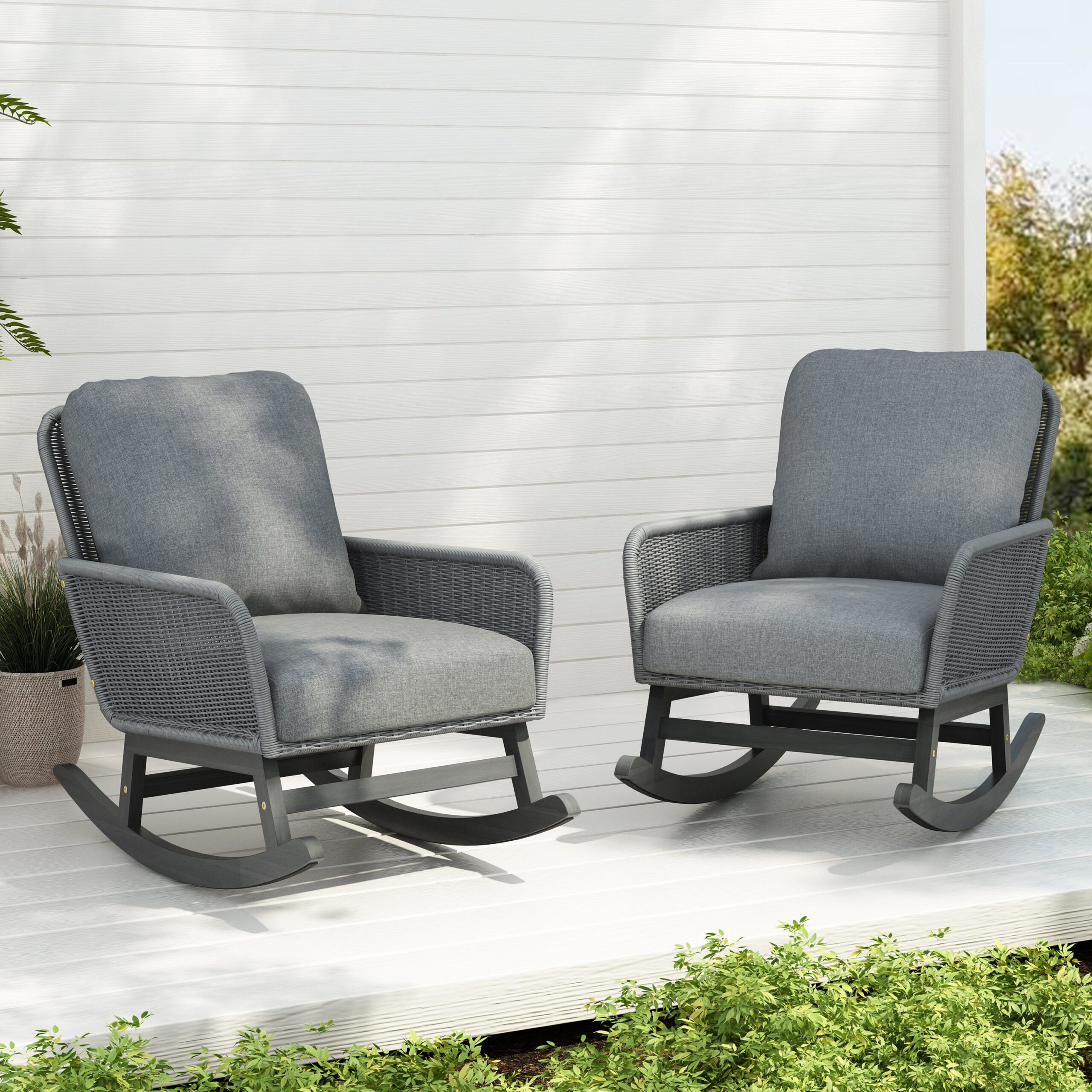 Walker Edison | Contemporary Minimalist Outdoor Rocking Chair Set of 2