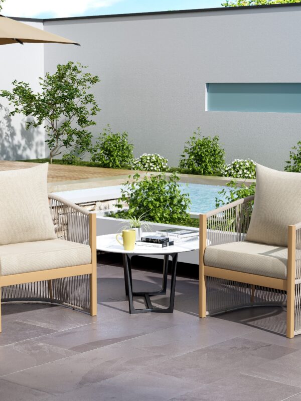 Walker Edison | Stylish Rope-Weave Design Curved Club Chair Set