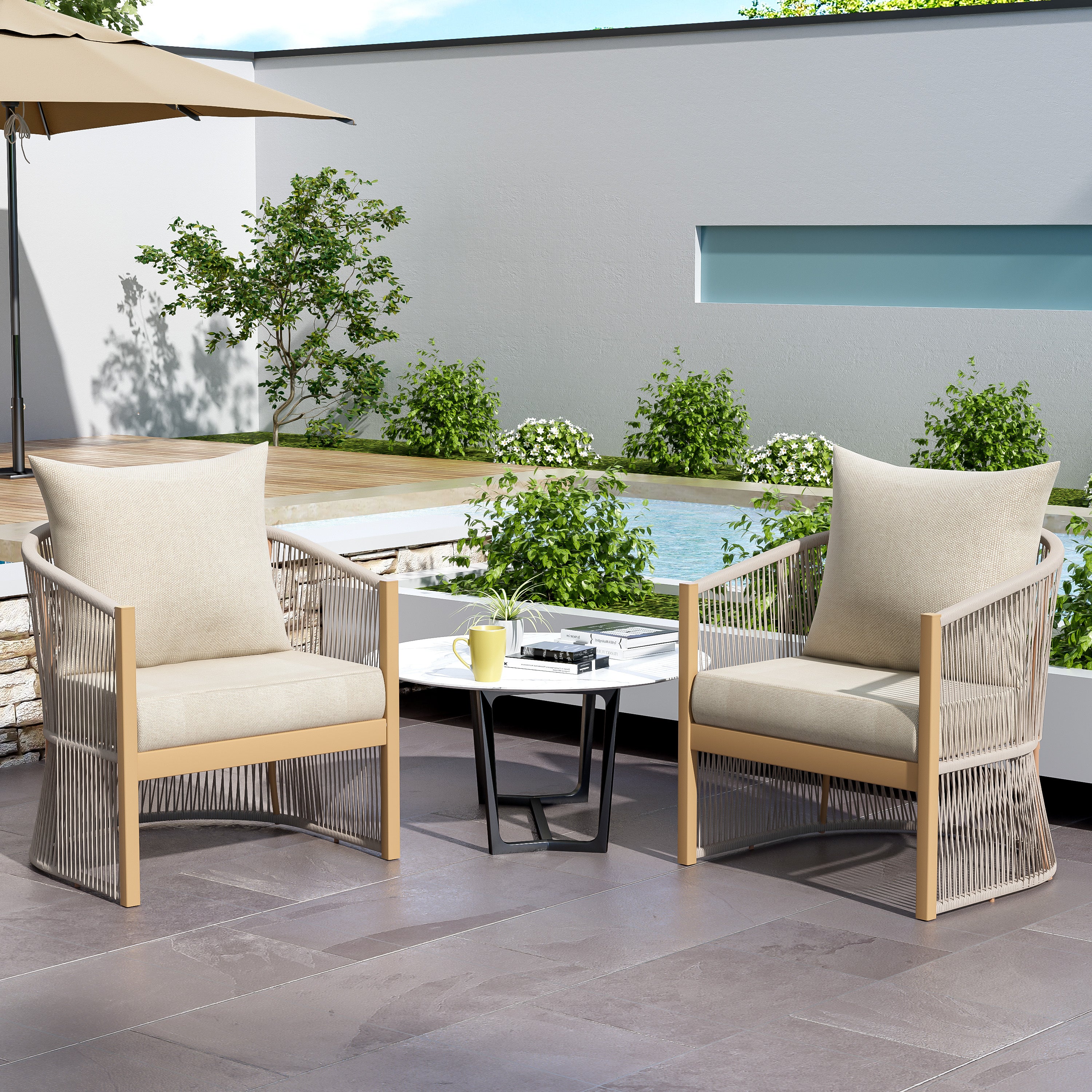 Walker Edison | Stylish Rope-Weave Design Curved Club Chair Set