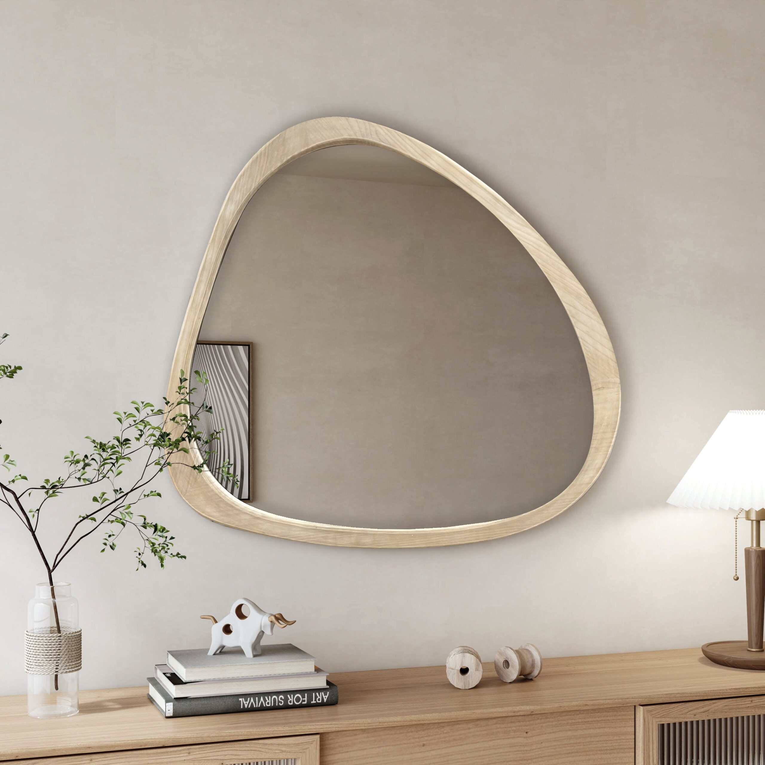 Walker Edison | Asymmetrical Natural 45" Wooden Wall Mirror