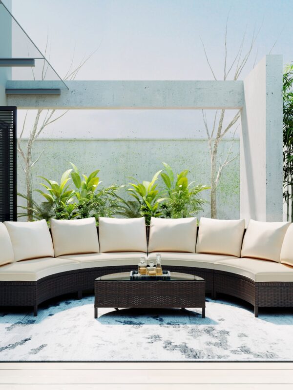 Walker Edison | Modern Wicker 5 Pieces All-Weather Wicker Sofa Set