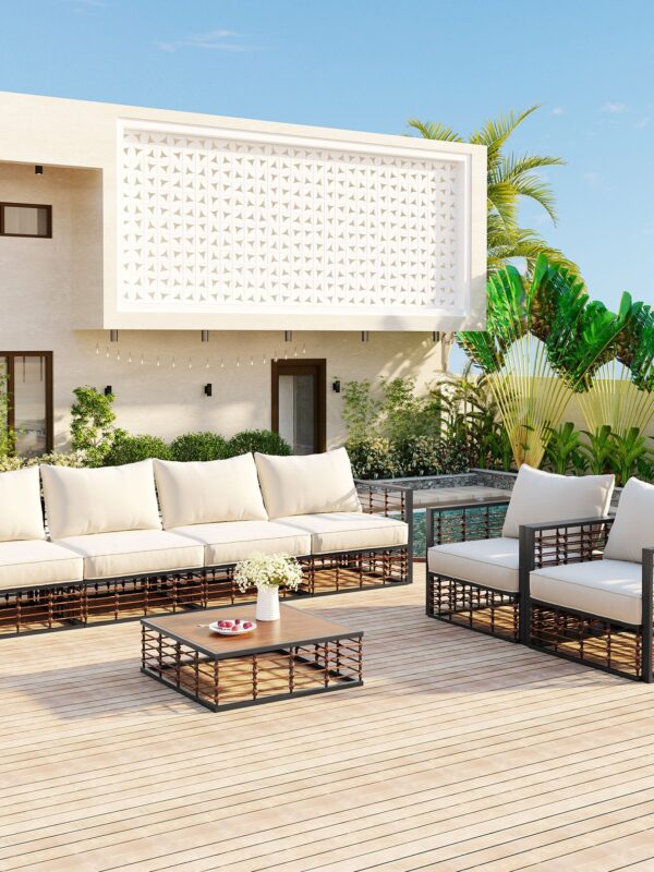 Walker Edison | Modern Minimalist 7-Piece Metal Outdoor Patio Sectional Sofa Set