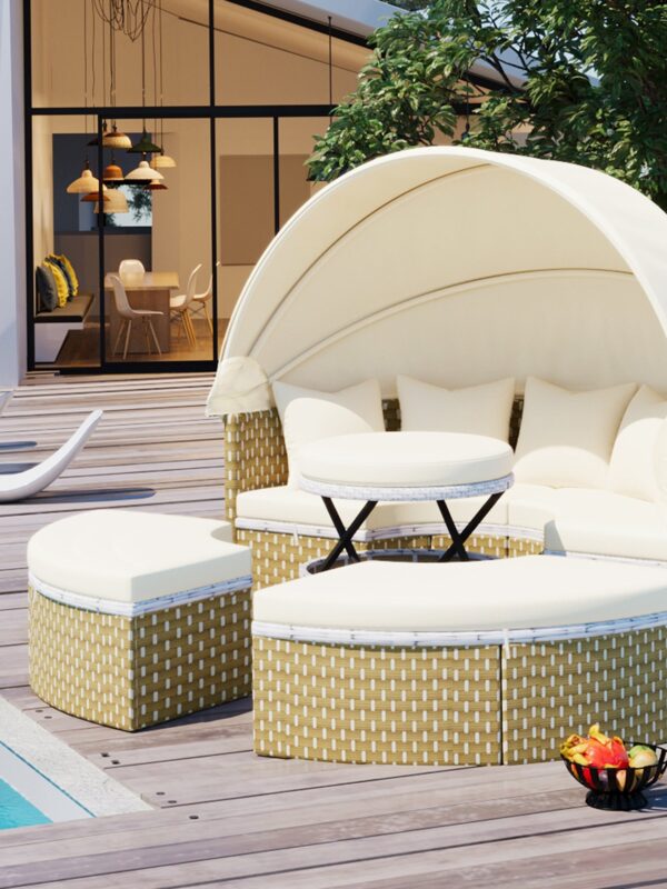 Walker Edison | Outdoor Round Modular Sunbed Sofa Set