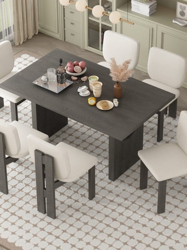 Walker Edison | 60' Wood 7-Piece Retro Dining Table Set for 6 with Upholstered Chairs