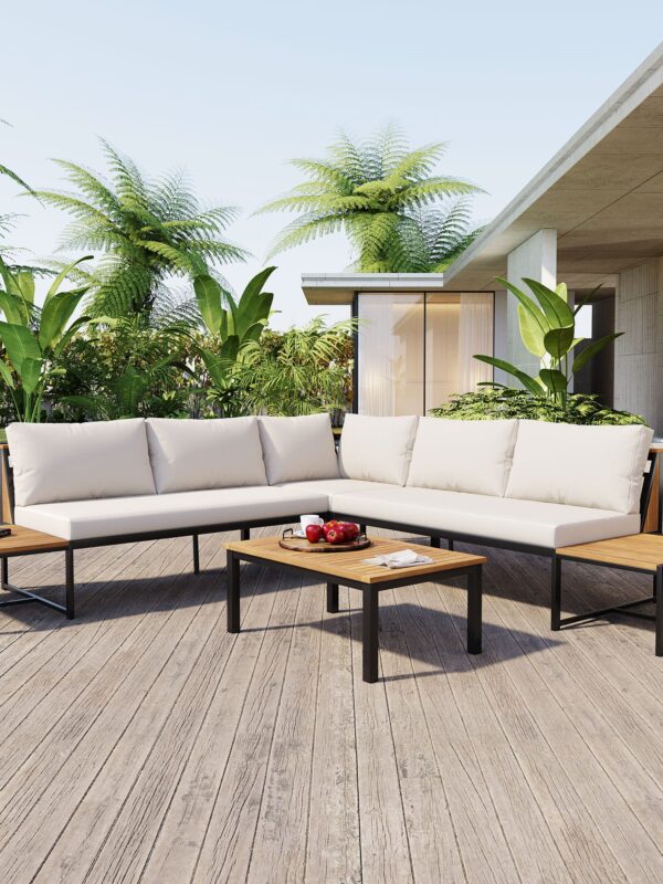 Walker Edison | 4 Pieces Outdoor Patio Sofa Sectional Set with Coffee and Side Tables