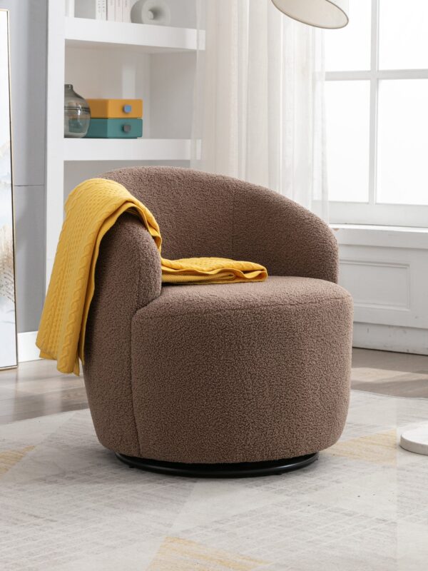 Walker Edison | Teddy Fabric Swivel Accent Armchair Barrel Chair With Black Powder Coating Metal Ring, Coffee Brown