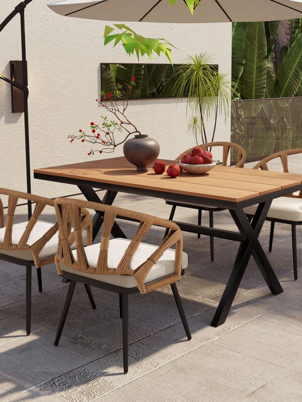 Walker Edison | U Style Contemporary Outdoor Dining Table and Chairs Set