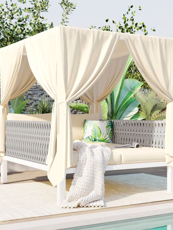 Walker Edison | Posh Outdoor Patio Sunbed with Curtains