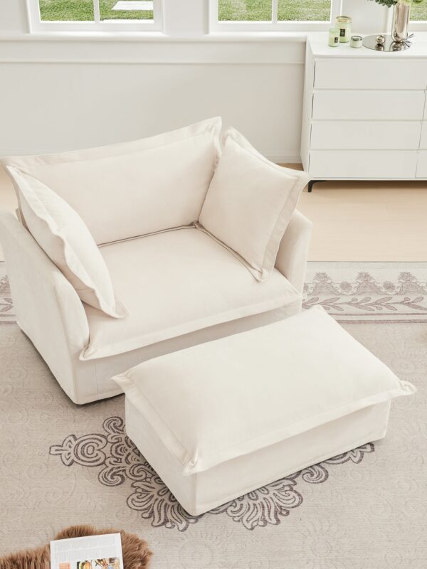 Walker Edison | Removable Slipcovered Accent Chair with Ottoman