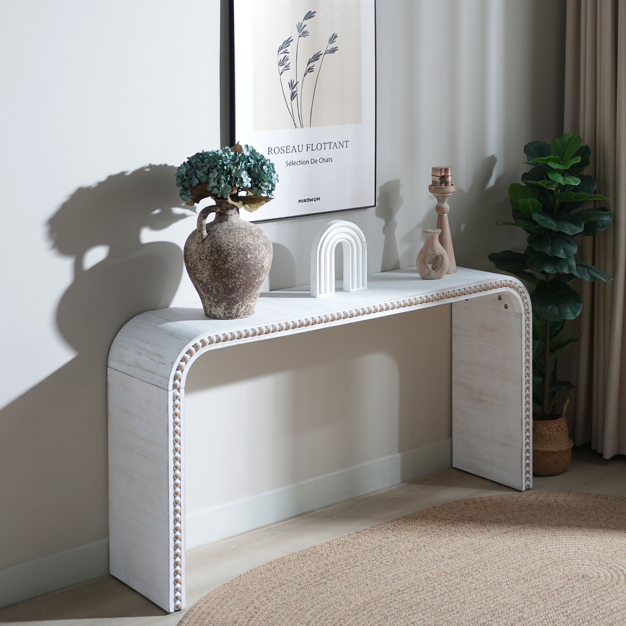 Walker Edison | Curve Design Washed White 59" Entryway Console Table