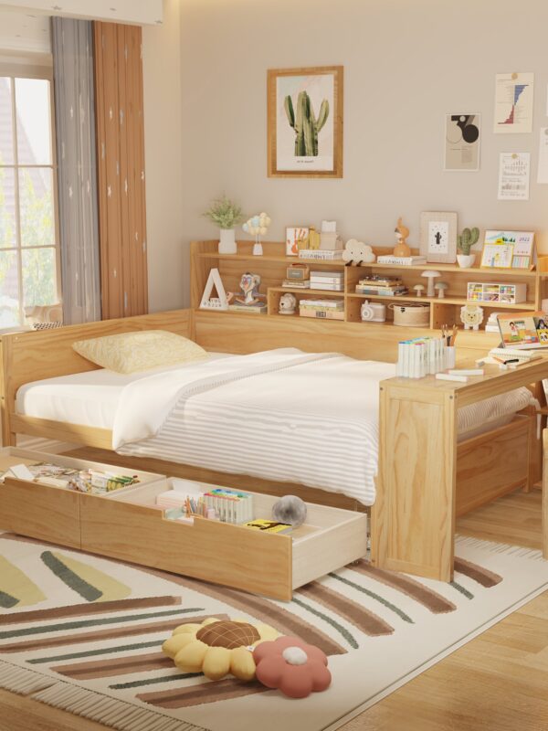 Walker Edison | Multi-functional Wooden Full Size Daybed with Storage Shelves