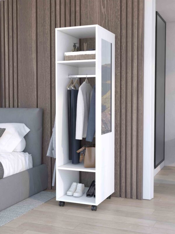 Walker Edison | White Tall Wardrobe Armoire with Mirror