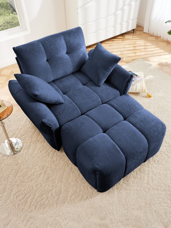 Walker Edison | Modern Ergonomic Blue Chenille Accent Chair with Ottoman Set