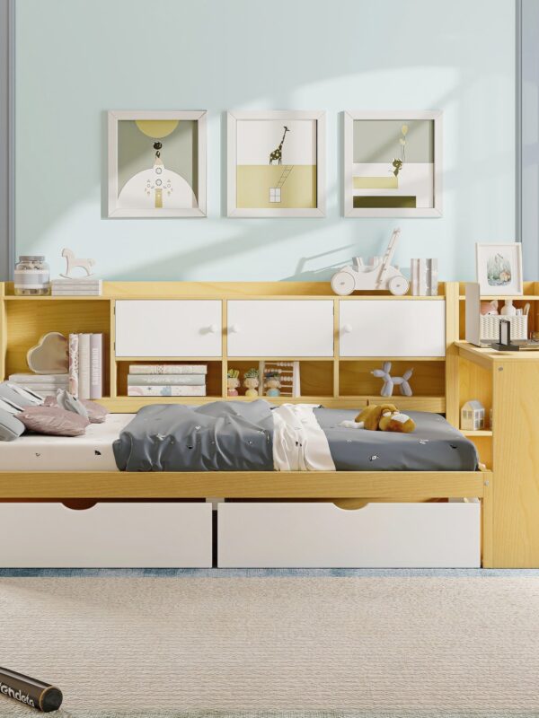 Walker Edison | Multi-Functional Wooden L-Shape Daybed with Storage Cabinets and Drawers