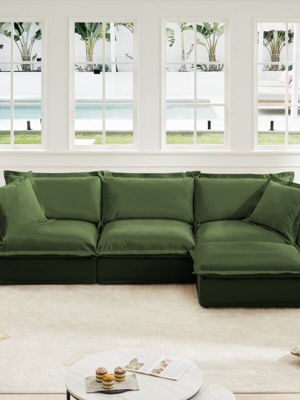 Comfy Chenille Deep Seat Cloud L-Shaped Slipcovered Sectional Sofa