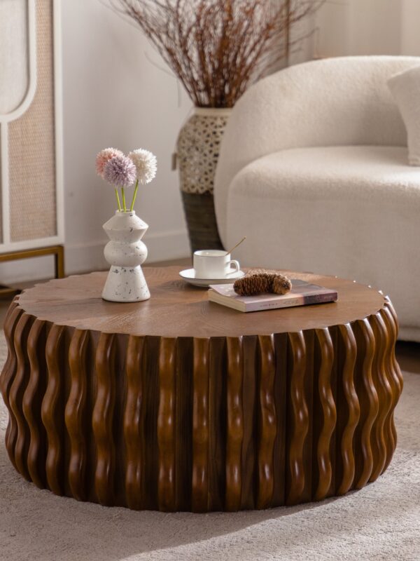 Walker Edison | Mid Century Drum Fluted Modern Round Coffee Table