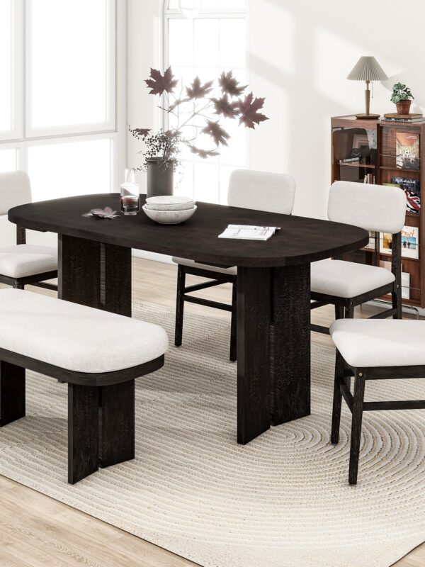 Walker Edison | Solid Wood 6-Piece Upholstered Dining Table Set with Bench