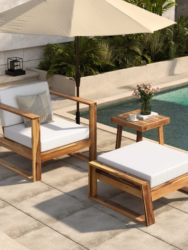 Walker Edison | 3-Piece Acacia Wood Outdoor Lounge Set